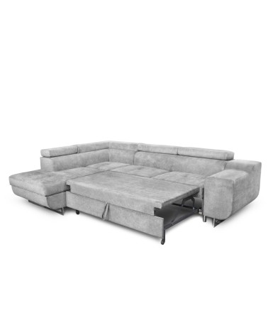 Divano letto angolare Casablanca con penisola contenitore sinistra in tessuto Aragon 80 grigio chiaro