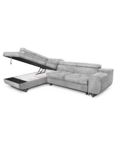 Divano letto angolare Casablanca con penisola contenitore sinistra in tessuto Aragon 80 grigio chiaro