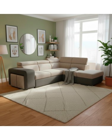 Divano letto angolare Sophie con penisola destra con pouf contenitore e 2 pouf estraibili in Aragon 20 e Aragon 97