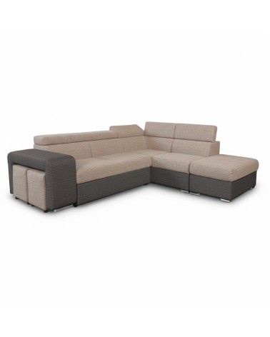 Divano letto angolare Sophie con penisola destra con pouf contenitore e 2 pouf estraibili in Aragon 20 e Aragon 97