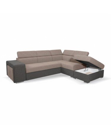 Divano letto angolare Sophie con penisola destra con pouf contenitore e 2 pouf estraibili in Aragon 20 e Aragon 97