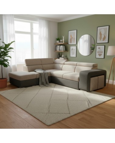 Divano letto angolare Sophie con penisola sinistra con pouf contenitore e 2 pouf estraibili in Aragon 20 e Aragon 97