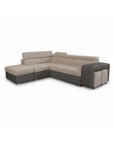 Divano letto angolare Sophie con penisola sinistra con pouf contenitore e 2 pouf estraibili in Aragon 20 e Aragon 97
