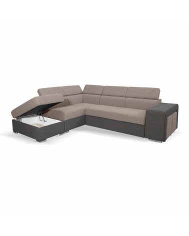 Divano letto angolare Sophie con penisola sinistra con pouf contenitore e 2 pouf estraibili in Aragon 20 e Aragon 97
