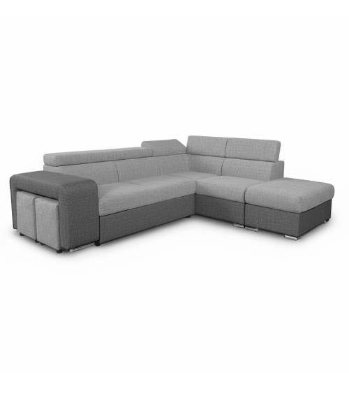 Divano letto angolare Sophie con penisola destra con pouf contenitore e 2 pouf estraibili in Giulia 9713 e Giulia 9712