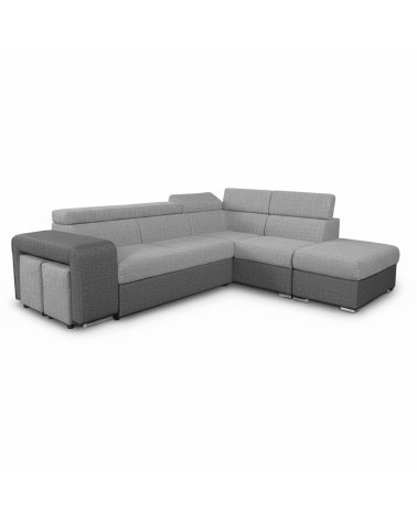 Divano letto angolare Sophie con penisola destra con pouf contenitore e 2 pouf estraibili in Giulia 9713 e Giulia 9712
