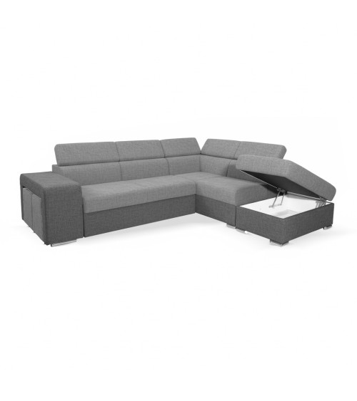 Divano letto angolare Sophie con penisola destra con pouf contenitore e 2 pouf estraibili in Giulia 9713 e Giulia 9712