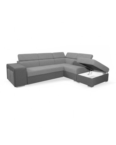 Divano letto angolare Sophie con penisola destra con pouf contenitore e 2 pouf estraibili in Giulia 9713 e Giulia 9712