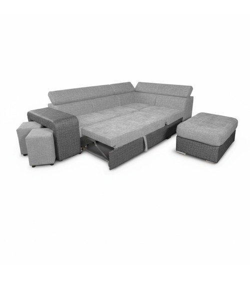 Divano letto angolare Sophie con penisola destra con pouf contenitore e 2 pouf estraibili in Giulia 9713 e Giulia 9712