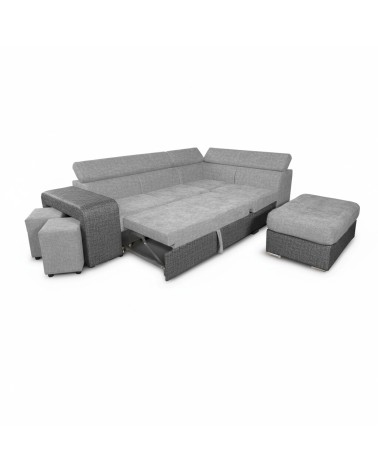 Divano letto angolare Sophie con penisola destra con pouf contenitore e 2 pouf estraibili in Giulia 9713 e Giulia 9712