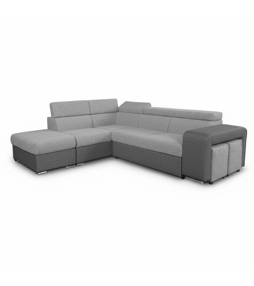 Divano letto angolare Sophie con penisola sinistra con pouf contenitore e 2 pouf estraibili in Giulia 9713 e Giulia 9712