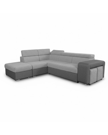 Divano letto angolare Sophie con penisola sinistra con pouf contenitore e 2 pouf estraibili in Giulia 9713 e Giulia 9712