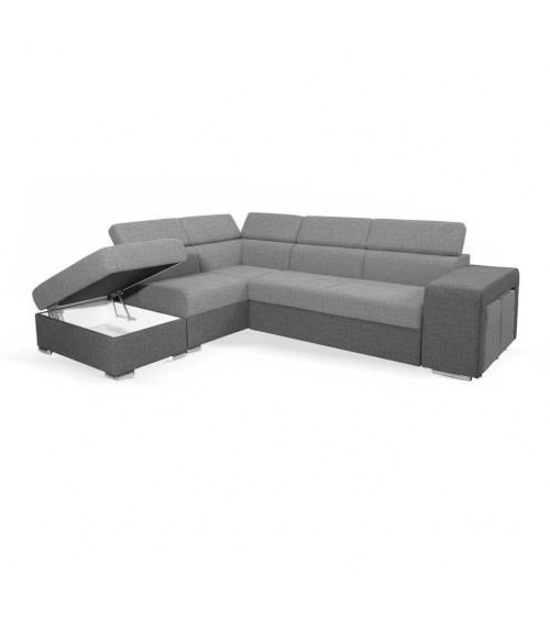 Divano letto angolare Sophie con penisola sinistra con pouf contenitore e 2 pouf estraibili in Giulia 9713 e Giulia 9712