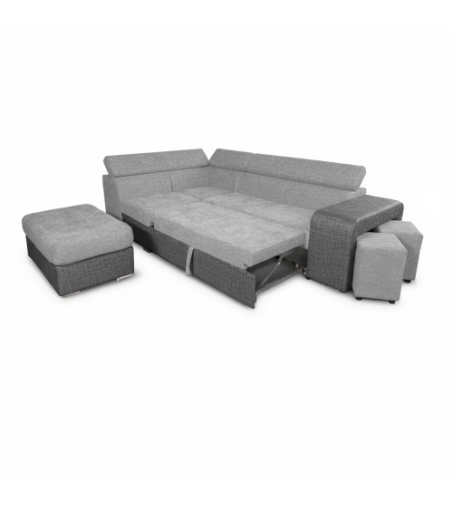 Divano letto angolare Sophie con penisola sinistra con pouf contenitore e 2 pouf estraibili in Giulia 9713 e Giulia 9712
