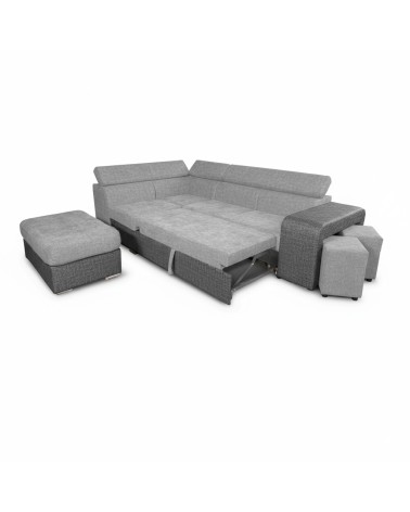 Divano letto angolare Sophie con penisola sinistra con pouf contenitore e 2 pouf estraibili in Giulia 9713 e Giulia 9712
