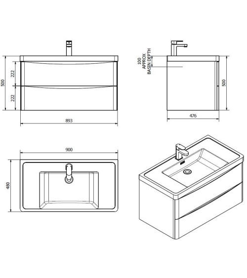 Mobile bagno sospeso Lesina bianco lucido 90x48x55