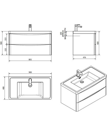 Mobile bagno sospeso Lesina bianco lucido 90x48x55