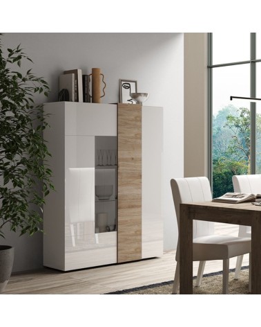 Vetrina Sabry 2 ante bianco lucido rovere Kadiz