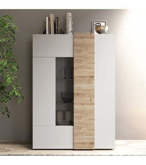 Vetrina Sabry 2 ante bianco lucido rovere Kadiz