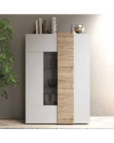 Vetrina Sabry 2 ante bianco lucido rovere Kadiz