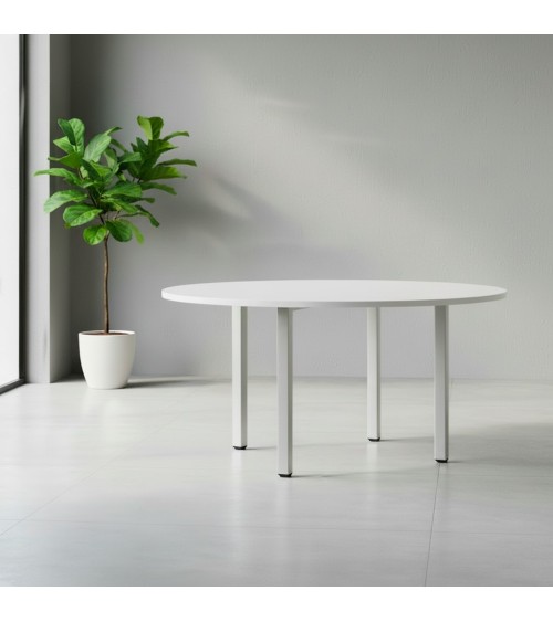 Tavolo tondo Leccino diametro 120 con piano bianco e gambe alluminio