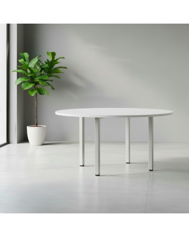 Tavolo tondo Leccino diametro 120 con piano bianco e gambe alluminio
