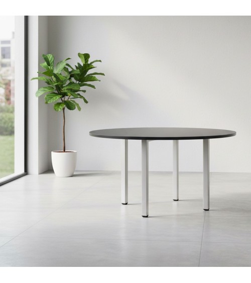 Tavolo tondo Leccino diametro 90 cm. piano antracite satinato e gambe alluminio