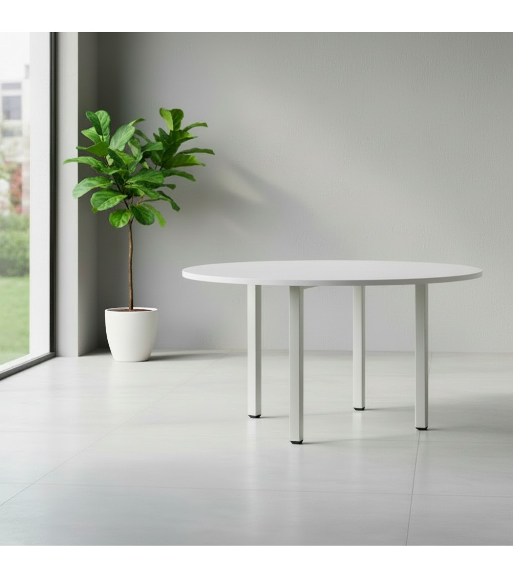 Tavolo tondo Leccino diametro 90 cm. piano bianco e gambe alluminio