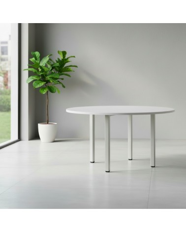 Tavolo tondo Leccino diametro 90 cm. piano bianco e gambe alluminio