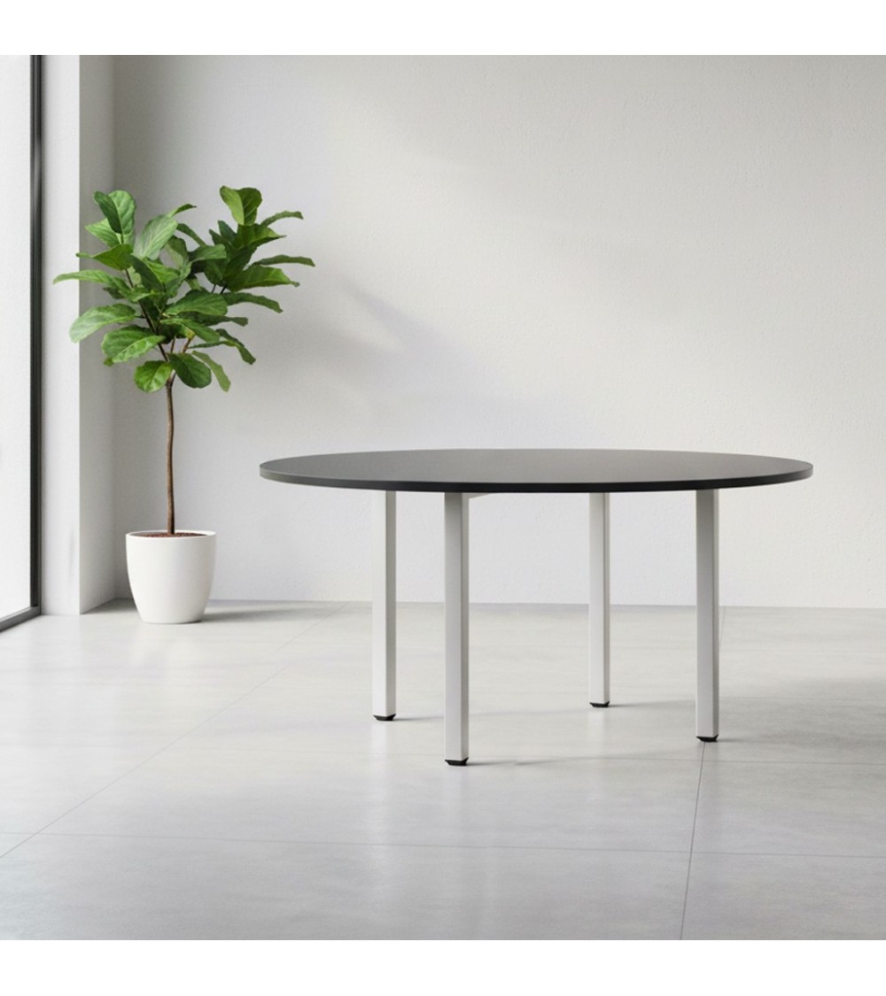 Tavolo tondo Leccino diametro 120 con piano antracite satinato e gambe alluminio