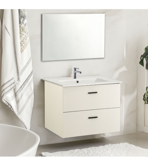 Mobile bagno sospeso Lario con lavabo e specchio bianco 80x46x48 H cm