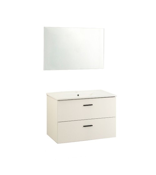 Mobile bagno sospeso Lario con lavabo e specchio bianco 80x46x48 H cm
