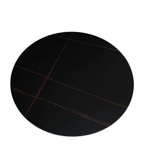 Tavolo rotondo fisso Aurora con piano in ceramica nero opaco con venature oro e struttura in metallo nero