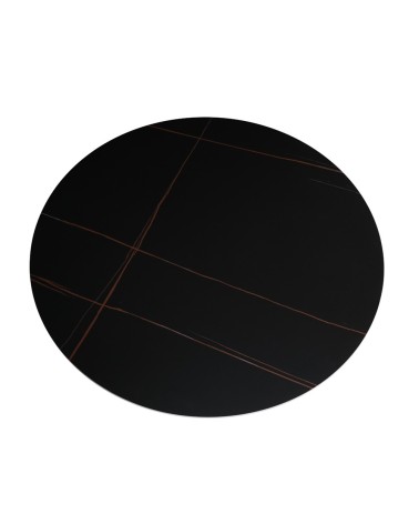 Tavolo rotondo fisso Aurora con piano in ceramica nero opaco con venature oro e struttura in metallo nero