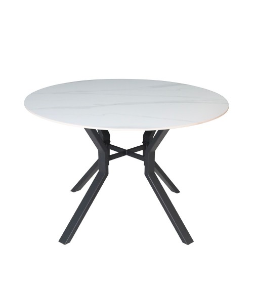 Tavolo rotondo fisso Aurora con piano in ceramica bianco lucido e struttura in metallo nero