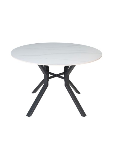 Tavolo rotondo fisso Aurora con piano in ceramica bianco lucido e struttura in metallo nero
