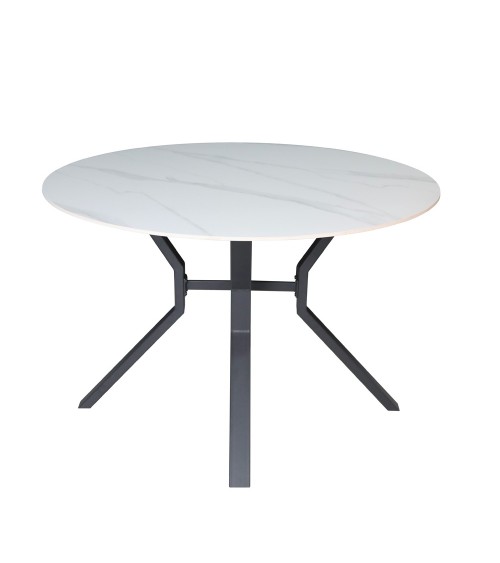 Tavolo rotondo fisso Aurora con piano in ceramica bianco lucido e struttura in metallo nero