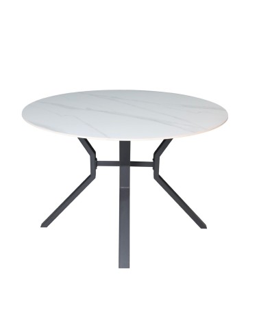 Tavolo rotondo fisso Aurora con piano in ceramica bianco lucido e struttura in metallo nero