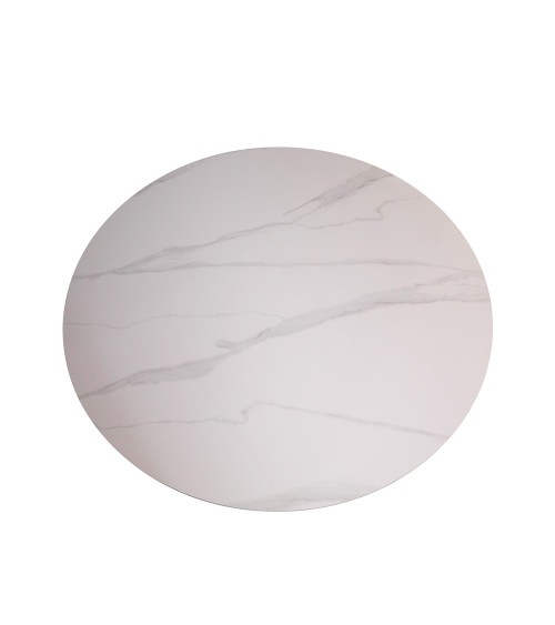 Tavolo rotondo fisso Aurora con piano in ceramica bianco lucido e struttura in metallo nero