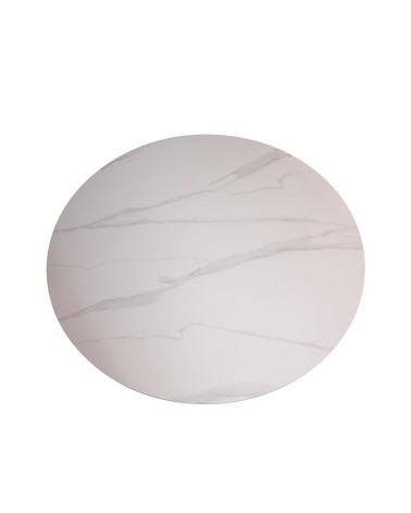 Tavolo rotondo fisso Aurora con piano in ceramica bianco lucido e struttura in metallo nero