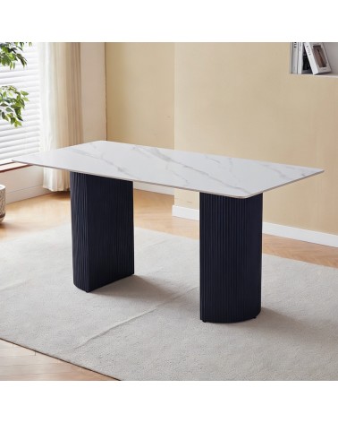 Tavolo rettangolare fisso Megalit con piano in ceramica bianco lucido e struttura in metallo nero