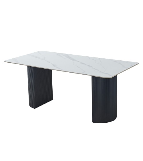 Tavolo rettangolare fisso Megalit con piano in ceramica bianco lucido e struttura in metallo nero