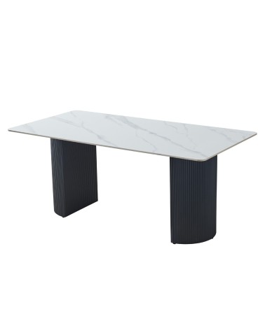 Tavolo rettangolare fisso Megalit con piano in ceramica bianco lucido e struttura in metallo nero
