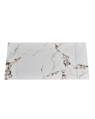 Tavolo allungabile Expandia con piano in ceramica e allunghe laterali effetto marmo bianco e gambe in metallo nero