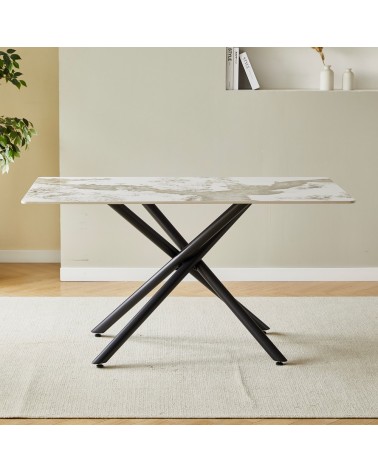 Tavolo rettangolare Linus2538 con piano in ceramica effetto marmo bianco Pandora brown lucido e struttura in metallo nero