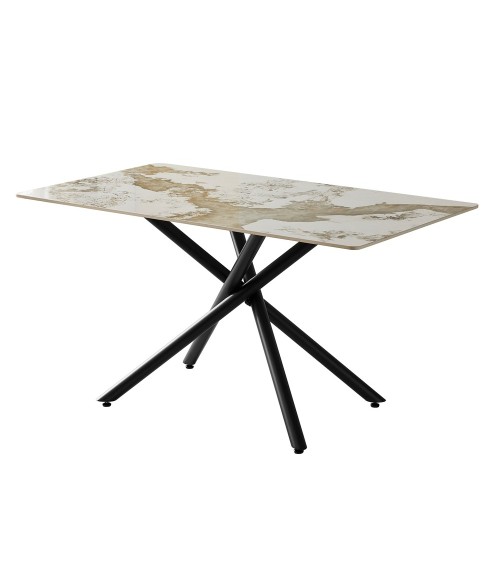 Tavolo rettangolare Linus2538 con piano in ceramica effetto marmo bianco Pandora brown lucido e struttura in metallo nero