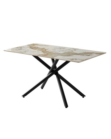 Tavolo rettangolare Linus2538 con piano in ceramica effetto marmo bianco Pandora brown lucido e struttura in metallo nero