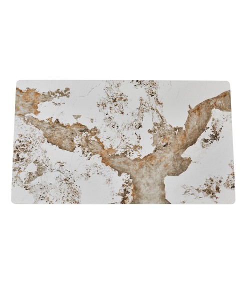 Tavolo rettangolare Linus2538 con piano in ceramica effetto marmo bianco Pandora brown lucido e struttura in metallo nero