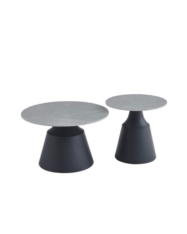 Set due tavolini da salotto rotondi Dual con piano grigio opaco e struttura in metallo nero