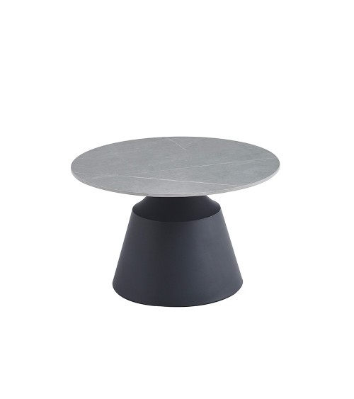 Set due tavolini da salotto rotondi Dual con piano grigio opaco e struttura in metallo nero